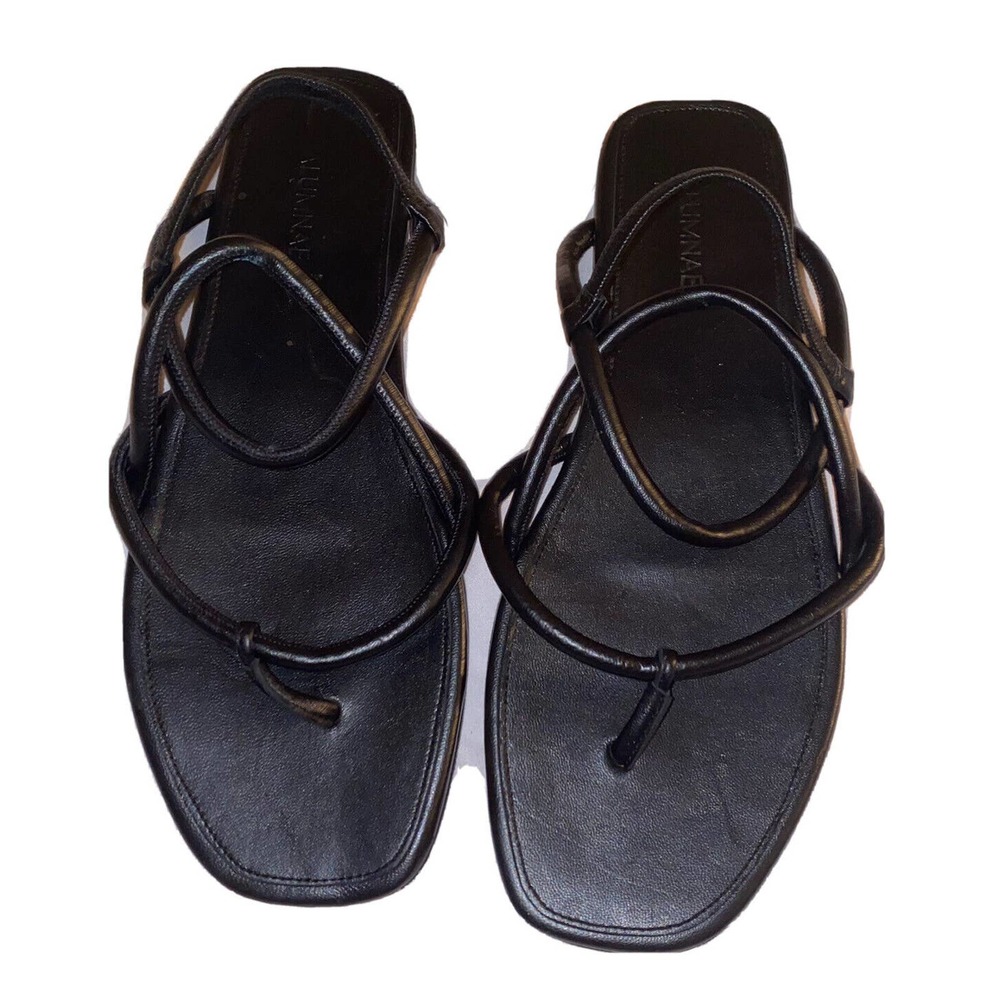 Alumnae Sandals‎ Women Size 7 37 Black Nappa Leather "ROPE" THONG Sandals Sample